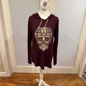 Women's Burgundy Hoodie with Skull Design